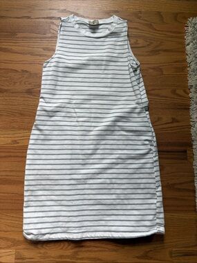 Sleeveless White & Light Gray Striped Knit Dress
